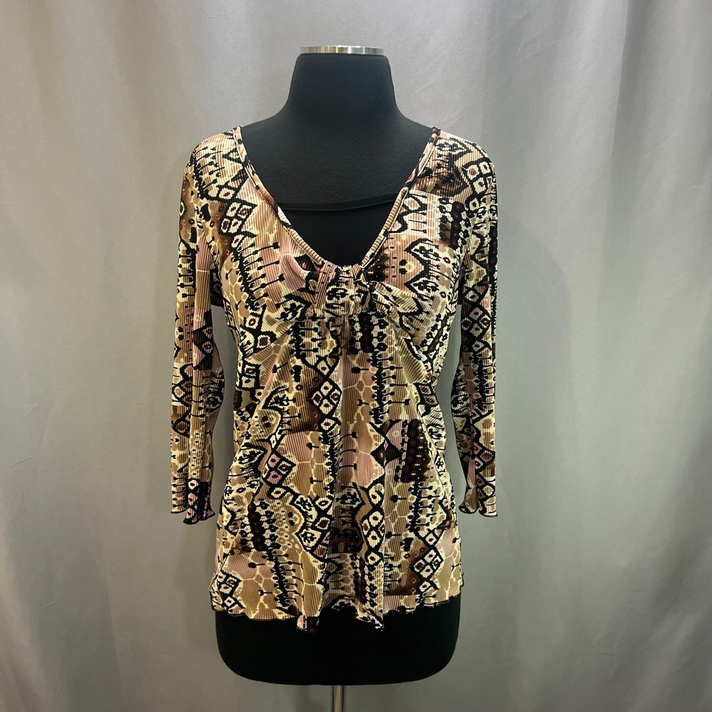 Nicola Tunic Blouse Womens Medium Multicolor Geometric Print V Neck Classic Wear